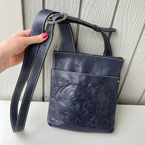 Patricia Nash Tooled Stipes Leather Sling Leather Crossbody Bag
